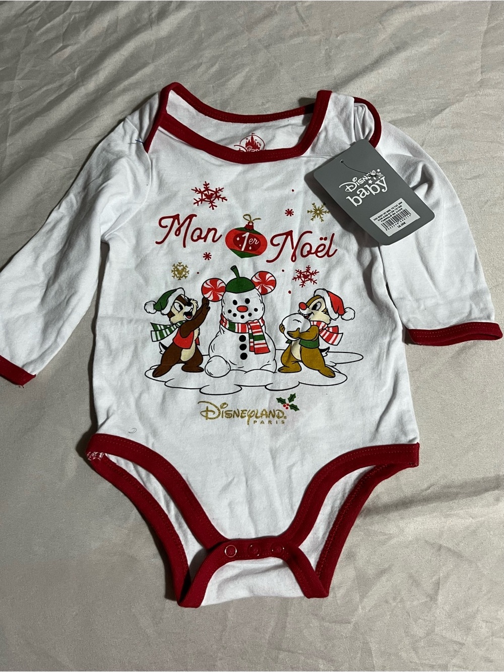 Disneyland Paris Holiday Chip n Dale Snowman One-Piece Size 3/6 Months NWT
